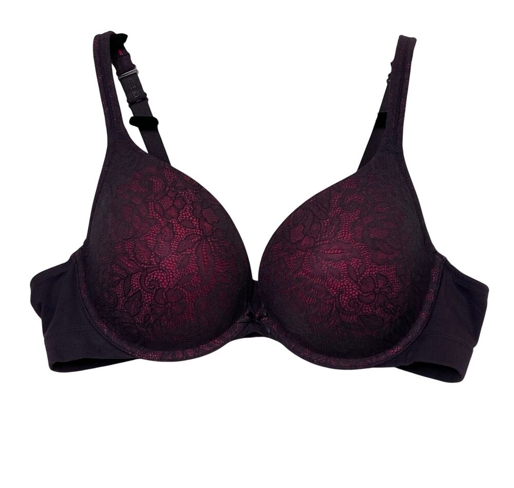 Cacique Purple Lace Overlay Boost Plunge Underwire Bra Size 42C